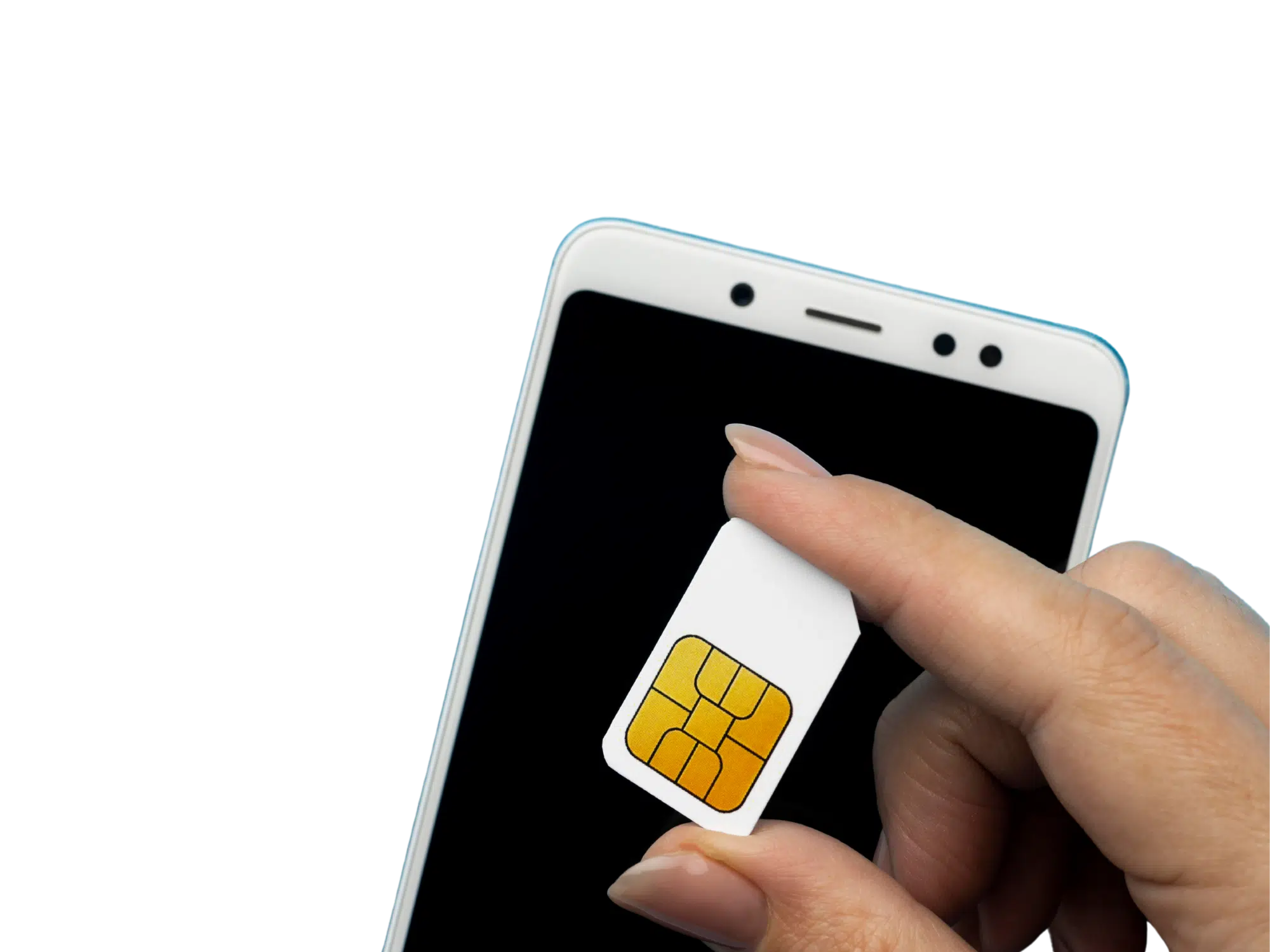 Mano insertando una tarjeta SIM en un móvil, sustituida por la eSIM virtual