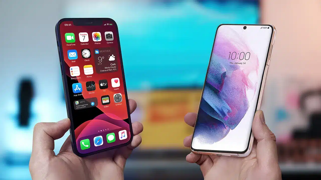 iPhone y Samsung Galaxy mostrando los ajustes para activar VoLTE